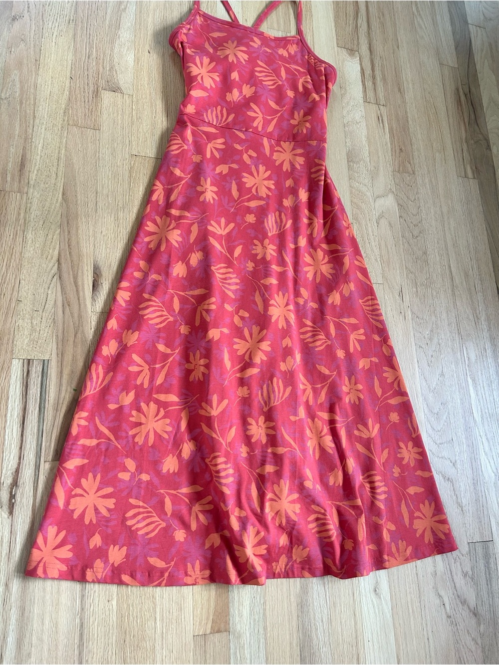 PACT fit and flare y-back midi dress red floral organic cotton size L - Picture 6 of 10